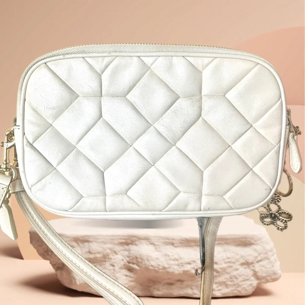 COACH White Quilted Double Zip Leather Crossbody Bag - Picture 2 of 4